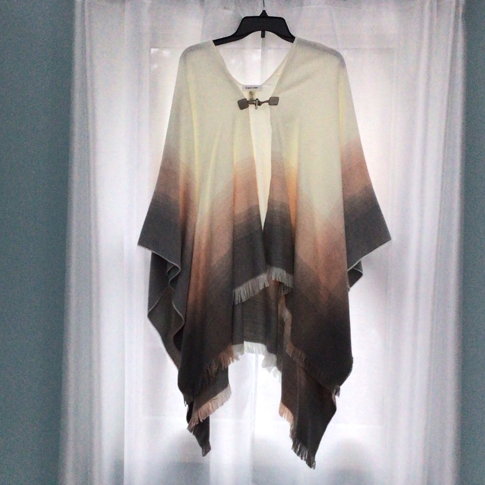 Calvin Klein Cream Poncho with Toggle Closure